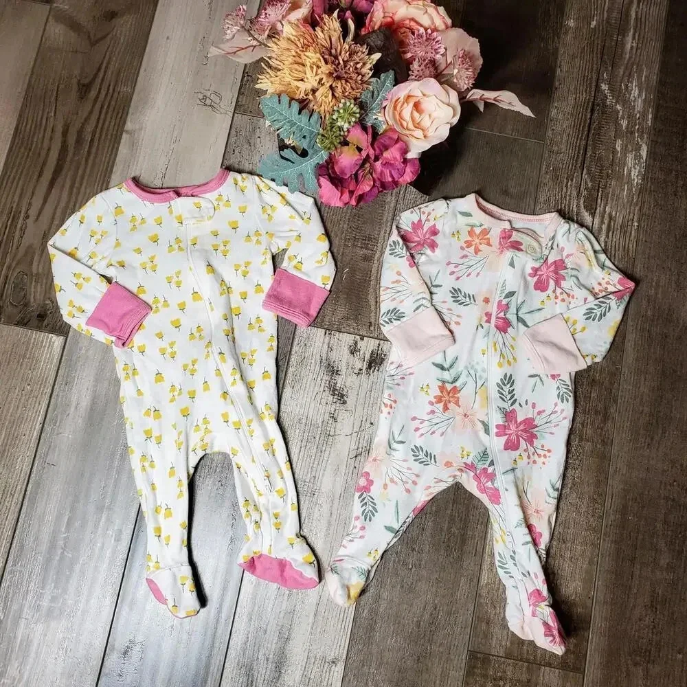 Cloud Island Baby Girls Floral Cotton Bodysuit Sleeper PJs Bundle Size 0-3M